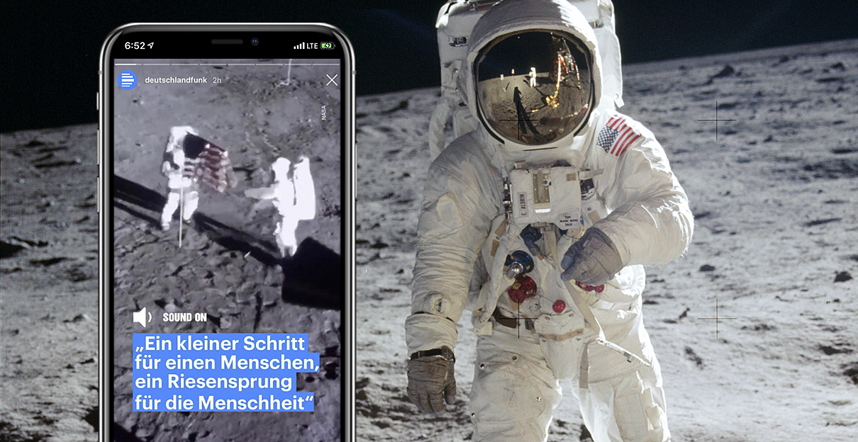 50 Jahre Mondlandung / Apollo11, Social-Media-Kampagne für den Deutschlandfunk, Foto: Neil Armstrong/NASA Public Domain
